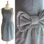 Cute Gray Tweedy Chevron Weave Fitted Bodice Sweetheart Shift Day Dress Bow S M