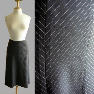 Classic Black White Chevron Pinstriped Panelled Gored Midi Work Office Skirt XS