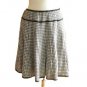 Cream & Dark Brown Woven Boucle Checks Wool Fall Winter Pleated Full Skirt S M