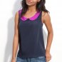 NWT Mimi Chica Navy Blue Purple Colorblock Peter Pan Collar Satin Tank USD28 S M