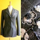 NWOT Biba Charcoal Gray Checked Wool Jacket Embroidered Beaded Flowers UK12 M 8