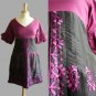 Stunning Plum Purple & Black Embroidered Paisley 3/4 Sleeve Empire Dress S M