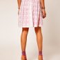 NWT ASOS White Cotton Lawn Jacquard Summer Skirt Hot Neon Pink Lining USD58 M 10