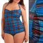 Modcloth Halter Swimsuit Esther Williams Blue Red Plaid One Piece $90 NWT XXL 20
