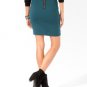 Forever 21 Skirt Teal Green Blue Pencil Knee Seamed Stretch Bodycon Zip NWT M L