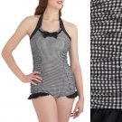 Modcloth Halter Swimsuit One Piece Black White Retro Gingham Pin Up NWT USD90 M