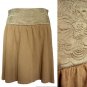Mango MNG Tan Brown Flared Knit Skirt /w Floral Silk Quilted Appliqué Waist XS S
