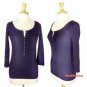 J.Crew Navy Blue Painter Pintucked 3/4 Sleeve Henley T-Shirt Tee NWT USD40 S