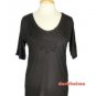 J.Crew Black Tee Handmade Lace Necklace 3/4 Sleeve Classic Knit Top NWT USD45 M