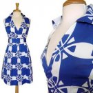 Blue White Wrap Shirt Dress Collared Sleeveless Bold Geometric Print Resort XS
