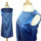Blue Shift Dress Satin Colorblock Contrast Panels Work Office Made in Korea S M
