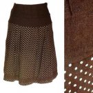 Dark Brown Skirt Cream Polka Dot Print Fall Winter Weight A-Line Lace Trim S