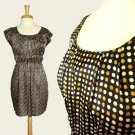 Black White Gold Polka Dots Satin Wiggle Dress Lightweight Cute Retro Print S M