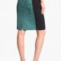 Halogen Seamed Pencil Skirt Teal Black Herringbone Colorblock Work NWT USD69 S 6