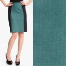 Halogen Seamed Pencil Skirt Teal Black Herringbone Colorblock Work NWT USD69 S 6