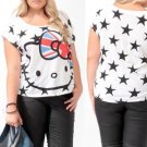 Hello Kitty Tee from Forever 21 White Black Star Print Scoopneck T-Shirt NWT 1X