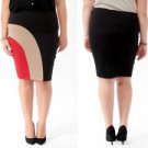 Forever 21+ Black Red Khaki Colorblock Curve Stitch Pencil Work Skirt NWT L 1X