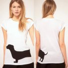 ASOS White Black Tee Wrap-around Sausage Dog Dachschund Print T-Shirt NWT S 6 P