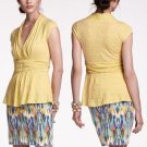 Anthropologie Light Yellow Basketweave Front Soft Slub Knit Peplum Tee Top NWT M