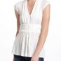 Anthropologie Ivory White Basketweave Front Soft Slub Knit Peplum Tee Top NWT L