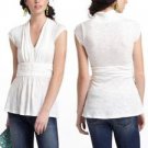 Anthropologie Ivory White Basketweave Front Soft Slub Knit Peplum Tee Top NWT L