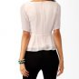Forever 21 Top Blush Ivory Flocked Peplum Chiffon 3/4 Sleeve Work Blouse NWT M L