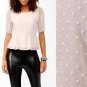 Forever 21 Top Blush Ivory Flocked Peplum Chiffon 3/4 Sleeve Work Blouse NWT M L
