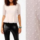 Forever 21 Top Blush Ivory Flocked Peplum Chiffon 3/4 Sleeve Work Blouse NWT S M