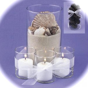 Set Of 4 Sand And Seashells Glass Cylinder Vase With Floating