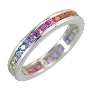 3ct Multicolor Rainbow Sapphire Eternity Ring 925 Sterling Silver with Rhodium Platting