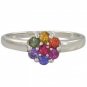 Rainbow Sapphire Flower Cluster Ring 925 Sterling Silver (1ct tw) SKU: 1582-925