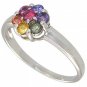 Rainbow Sapphire Flower Cluster Ring 925 Sterling Silver (1ct tw) SKU: 1582-925