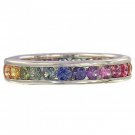 4ct Multicolor Rainbow Sapphire Eternity Ring 925 Sterling Silver with Rhodium Platting