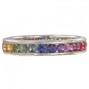 4ct Multicolor Rainbow Sapphire Eternity Ring 925 Sterling Silver with Rhodium Platting