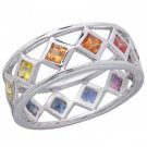 Rainbow Sapphire Bezel Set Eternity Ring 925 Sterling Silver (1.6ct tw) SKU: 973-925