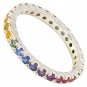 Rainbow Sapphire Pave Set Eternity Ring 925 Sterling Silver (3ct tw) SKU: 1512-925