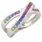 Rainbow Sapphire Crossover Ring 925 Sterling Silver (1.2ct tw) SKU: 470-925