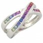 Rainbow Sapphire Crossover Ring 925 Sterling Silver (1.2ct tw) SKU: 470-925
