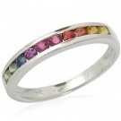 Rainbow Sapphire Half Eternity Band Ring 925 Sterling Silver (3/4ct tw) SKU: 891-925