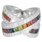Rainbow Sapphire & Diamond Large Crossover Ring 925 Sterling Silver (3.5ct tw) SKU: 628-925