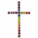Rainbow Sapphire Religious Crucifix Pendant 925 Sterling Silver (3ct tw) SKU: 1525-925