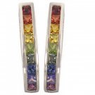 Rainbow Sapphire Earrings J Hoop Huggie 925 Sterling Silver (2ct tw) SKU: 1557-925