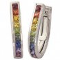 Rainbow Sapphire Earrings J Hoop Huggie 925 Sterling Silver (2ct tw) SKU: 1557-925