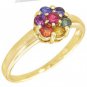 Rainbow Sapphire Flower Cluster Ring 14K Yellow Gold (1ct tw) SKU: 1582-14K-YG