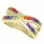 Rainbow Sapphire Crossover Ring 14K Yellow Gold (1.2ct tw) SKU: 470-14K-YG