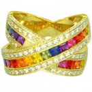 Rainbow Sapphire & Diamond Large Crossover Ring 14K Yellow Gold (3.5ct tw) SKU: 628-14K-YG