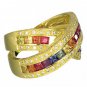 Rainbow Sapphire & Diamond Large Crossover Ring 14K Yellow Gold (3.5ct tw) SKU: 628-14K-YG