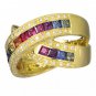Rainbow Sapphire & Diamond Large Crossover Ring 14K Yellow Gold (3.5ct tw) SKU: 628-14K-YG