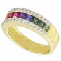 Rainbow Sapphire & Diamond Channel Set Ring 14K Yellow Gold (2.3ct tw) SKU: 1533-14K-YG