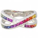 Rainbow Sapphire Crossover Ring 14K White Gold (1.2ct tw) SKU: 470-14K-WG